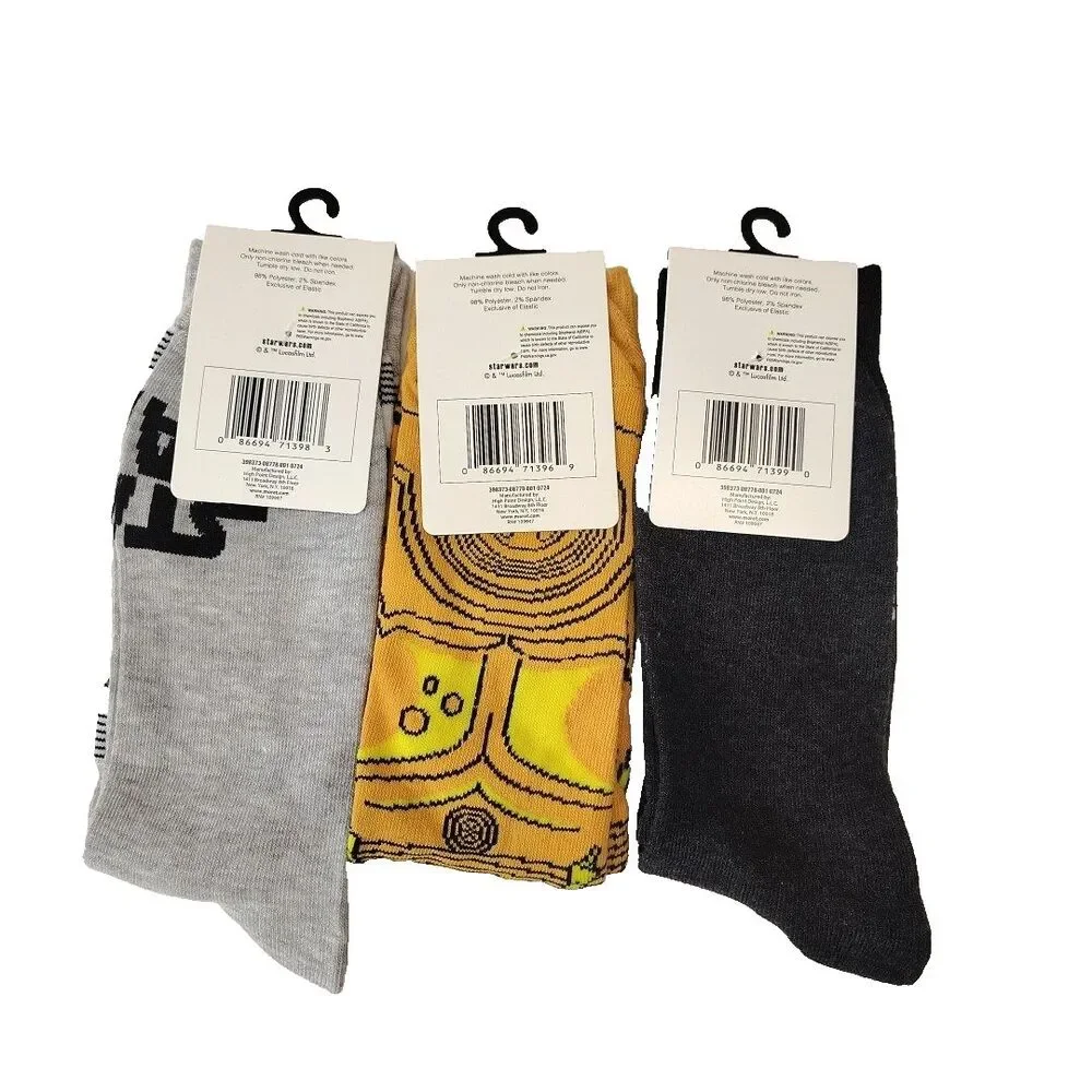 Star Wars C-3PO X-Wing Starfighter Novelty Men Socks Set 3 Pair Size 6-12 NWT